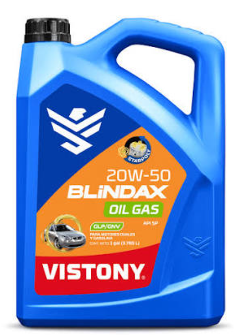 Envase de aceite VISTONY VISTONY BLINDAX GAS 20W50 MINERAL - GL  3.78LT grado 20W50 - Lubricentro Piloto